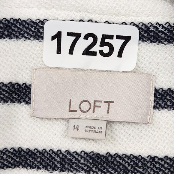 Ann Taylor LOFT Jacket Womens 14 White Navy Blue Striped Nautical Blazer Career - Picture 7 of 11